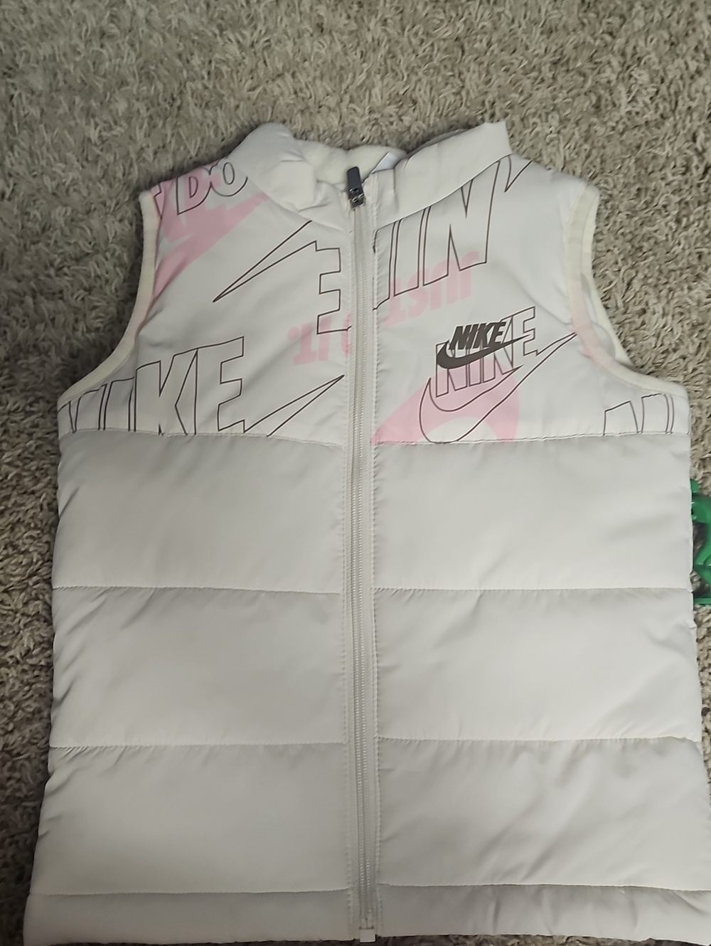 Nike White Quilted Vest with Pink Logo Accents